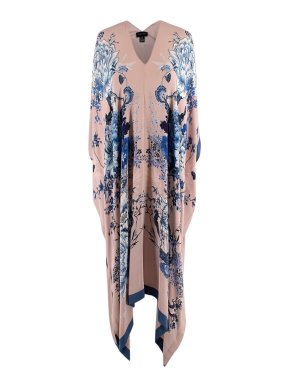 Meng Pink Floral Printed Silk Kaftan Dress