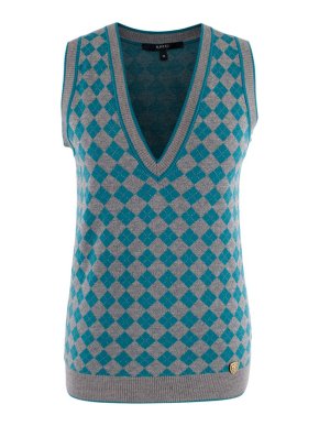 Gucci V-Neck Argyle Wool Blend Knit Vest