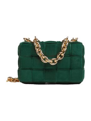 Bottega Veneta Green Suede Padded Chain Cassette Bag