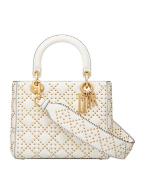 Dior White Supple Lady Dior Studded Bag