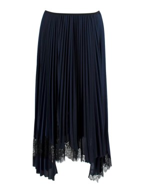 Helmut Lang Navy Lace-trimmed Pleated Skirt