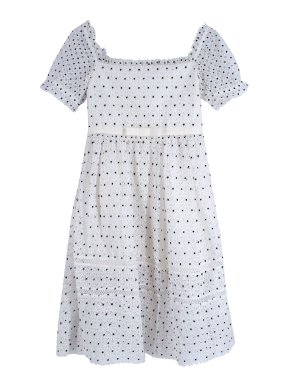 Self Portrait Embroidered Lace Overlay Polka Dot Midi Dress