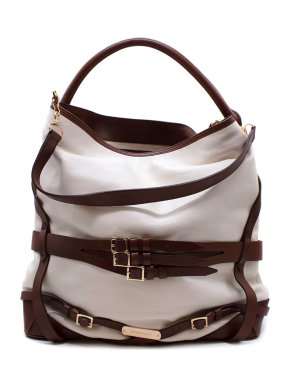 Burberry White & Tan Buckle Frame XL Shoulder Bag