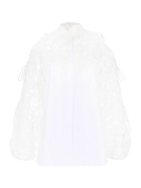 Ermanno Scervino Lace Panelled Cold Shoulder White Cotton Blouse