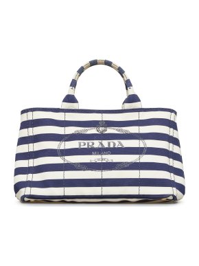 Prada Canapa Logo Striped Canvas Tote Bag