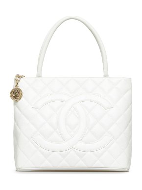 Chanel White Caviar CC Medallion Tote Bag