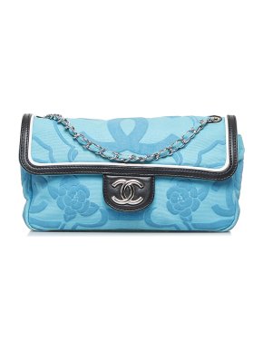 Chanel Turquoise Camellia Embroidered SIngle Flap Bag