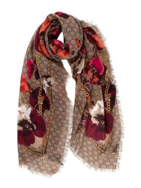 Gucci GG Oshibana Flowers Red Scarf