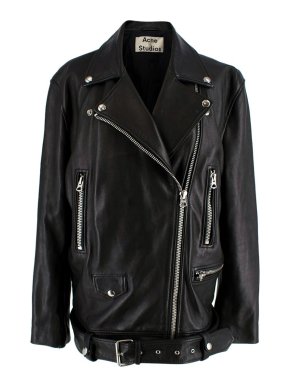 Acne More Black leather Oversized Biker Jacket