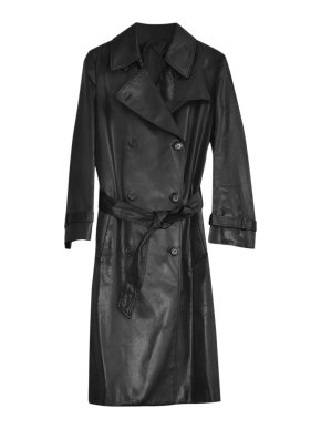 Maison Martin Margiela Double Breasted Black Leather Trench Coat