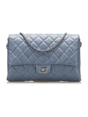 Chanel Blue Lambskin Quilted Single Flap Bag