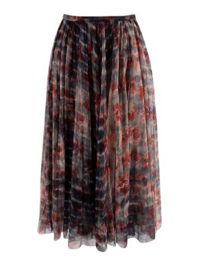 Dior Grey Rose Print Cotton Midi Skirt