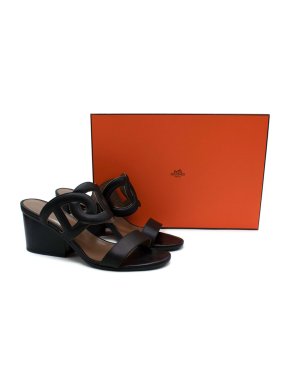Hermes Black Nappa Leather Bikini Sandals