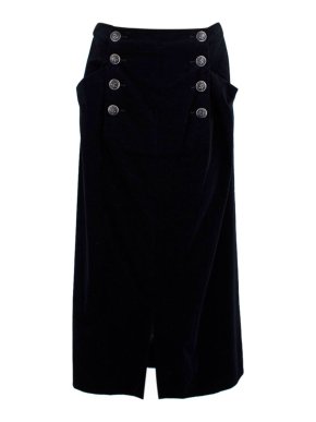 Chanel Navy Velvet Button Detail A-line Skirt