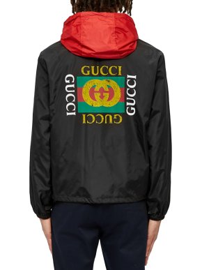 Gucci Vintage Logo Hooded Nylon Bomber Jacket