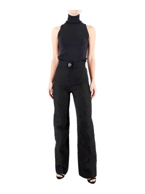 Chanel Black Camellia CC Straight Leg Trousers
