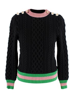 Gucci Black Ribbed Wool Metallic Trimmed Jumper