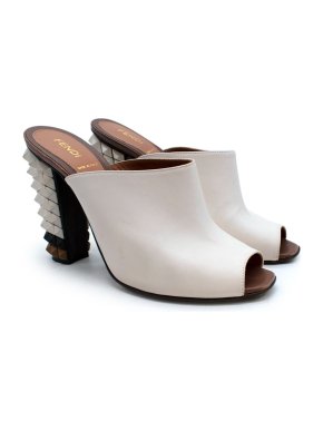 Fendi White Leather Spike Heel Mules
