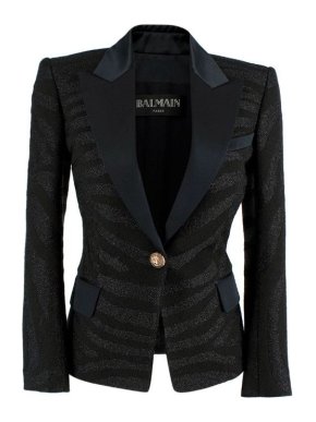 Balmain Black Zebra Print Glitter Blazer