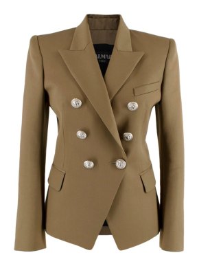 Balmain Khaki Wool Blend Double Breasted Blazer