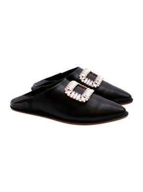 Roger Vivier Black Leather Embellished Mules