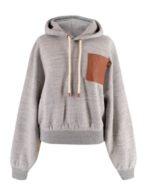 Loewe Grey Leather-Patch Anagram Hoodie