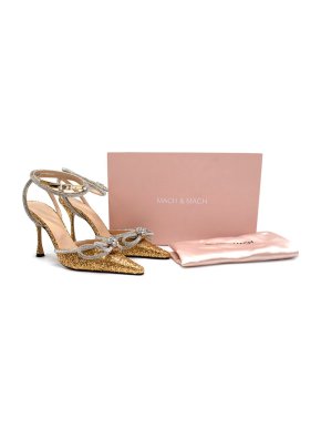 Mach & Mach Double Bow crystal-embellished glittered leather pumps