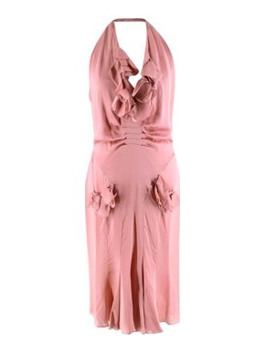 Tom Ford Pink Silk Ruffled Halterneck Dress