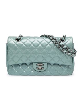 Chanel Metallic Patent Blue Classic Double Flap