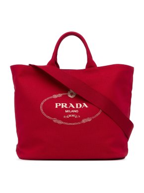 Prada Red Canapa Logo Large Tote Bag