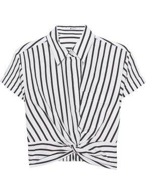 Alexander Wang Twist Front Striped Cotton Cropped Shirt