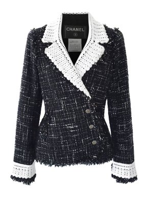 Chanel Contrast Crochet Trimmed Black Tweed Blazer