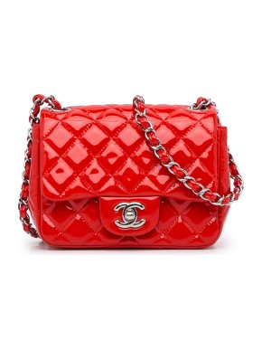Chanel Red Patent Quilted Mini Square Flap Bag