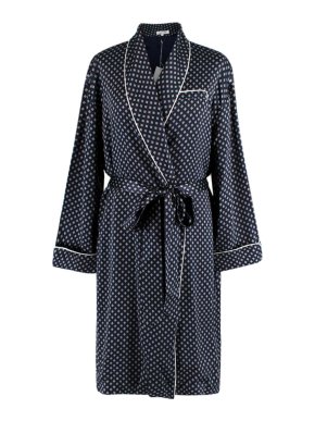 Olivia Von Halle Abstract Printed Navy Silk Robe