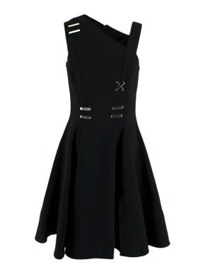 Versace Black Asymmetric Pleated Dress