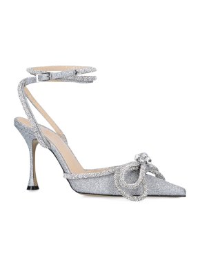 Mach & Mach Double Bow crystal-embellished heeled glitter sandals