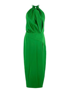 Michelle Mason Green Halter Neck Midi Dress
