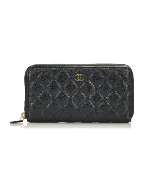 Chanel CC Caviar Quilted Zip Around Wallet