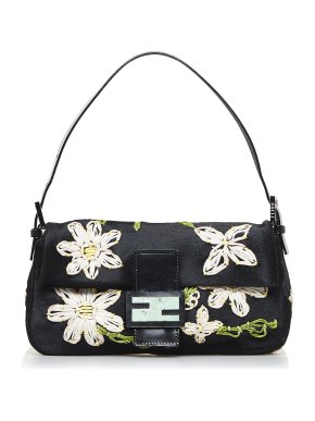 Fendi Embroidered Pony Hair Baguette Bag