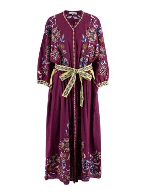 Svitlaya Purple Embroidered Linen Maxi Dress