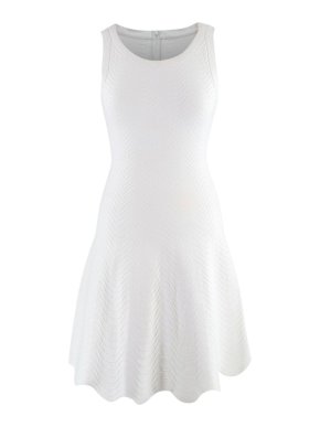 Alaia White Jacquard Knit Scalloped Hem Skater Dress
