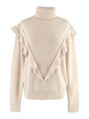 Chloe Ruffled Cream Cashmere Knit Turtleneck Jumper