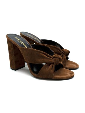 Saint Laurent Bianca Knot Brown Suede Sandals