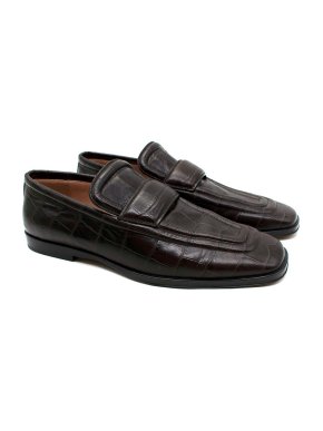 Bottega Veneta Crocodile Embossed Brown Leather Loafers