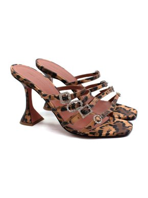 Amina Muaddi Robyn Leopard Print Crystal Embellished Sandals