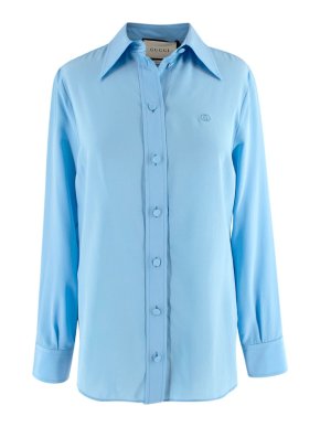 Gucci Blue Silk Shirt Blouse