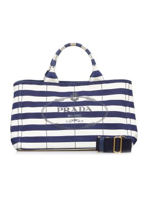 Prada Canapa Logo Striped Canvas Tote Bag