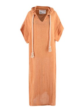 Lisa Marie Fernandez Orange Linen Blend Drawstring Hooded Kaftan