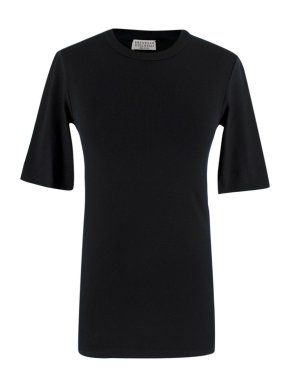Brunello Cucinelli Monilli Trimmed Black Cotton Slim T-Shirt