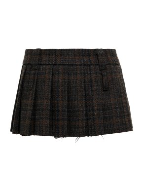 Miu Miu Brown Plaid Wool Tweed Pleated Micro Mini Skirt
